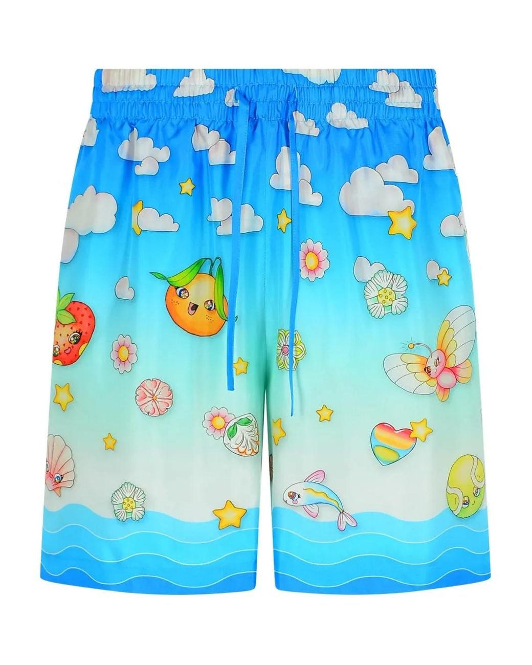 Casablanca Blue 'Kawaii' Silk Bermuda Shorts for men