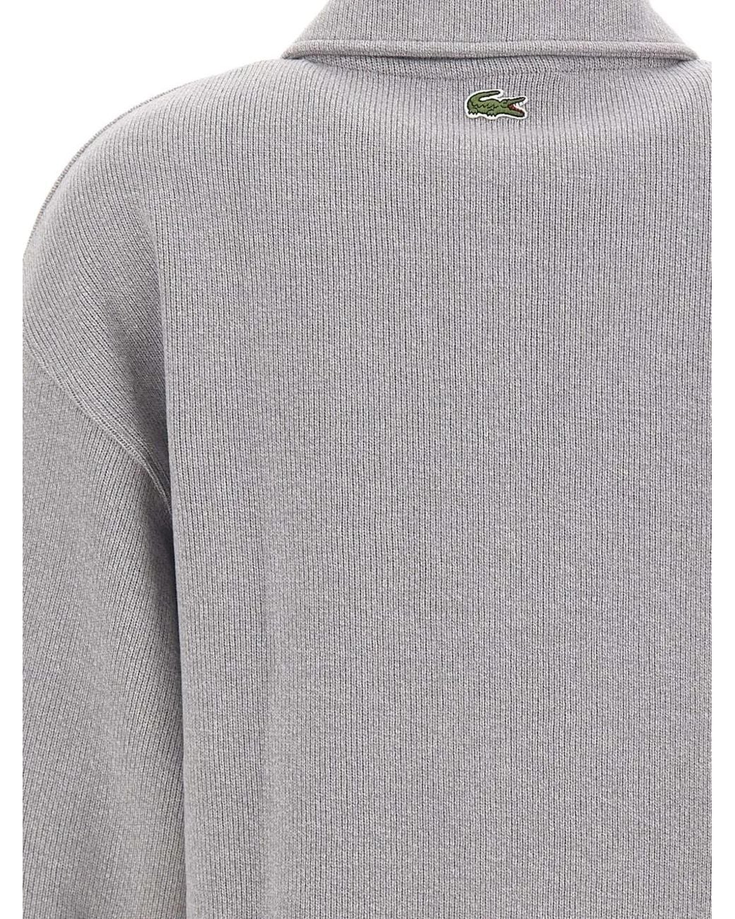 Lacoste Gray Oversized Ribbed Polo Collar Sweatshirt