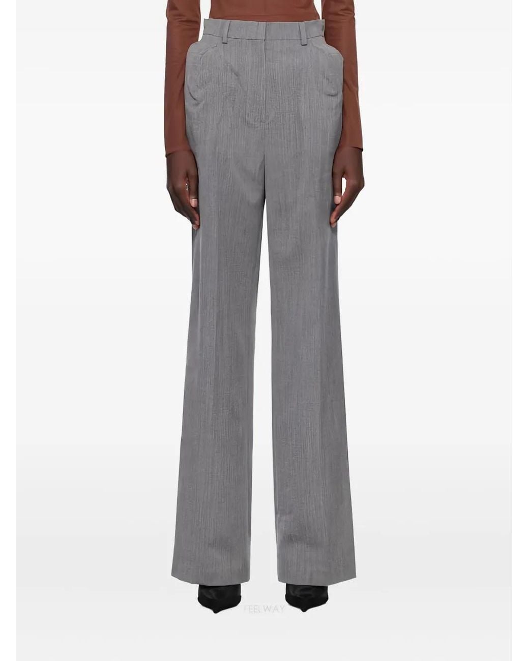 Pushbutton Gray Pinstriped Straight-Leg Trousers