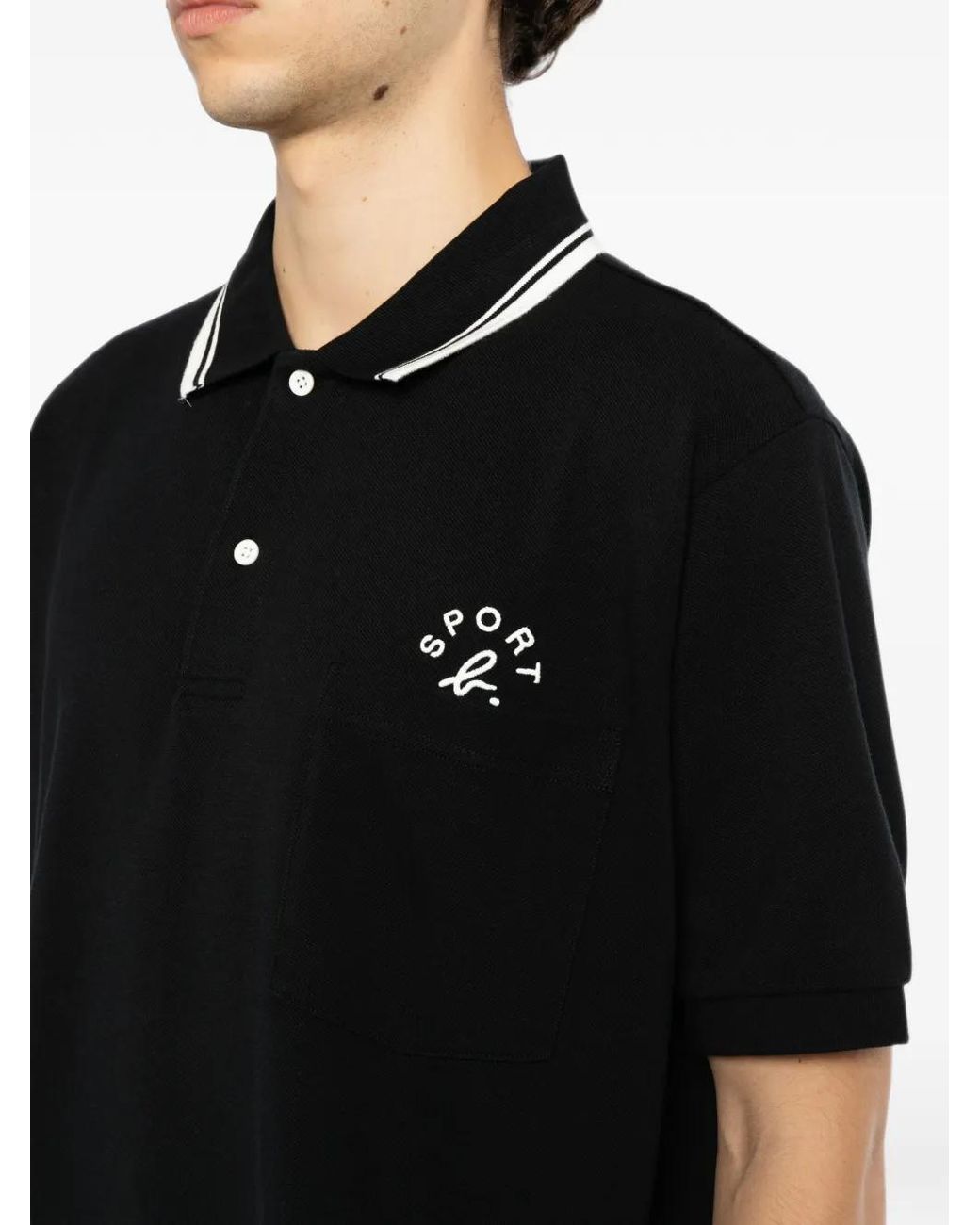 SPORT b. by agnès b. Black Logo-Embroidered Polo Shirt for men
