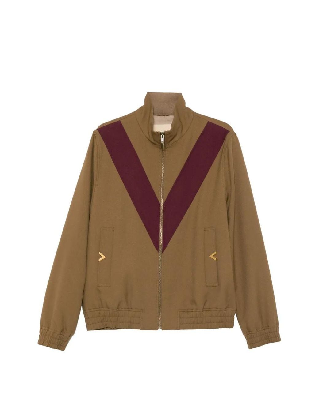 Valentino Garavani Brown V-Detail Zip-Up Jacket for men