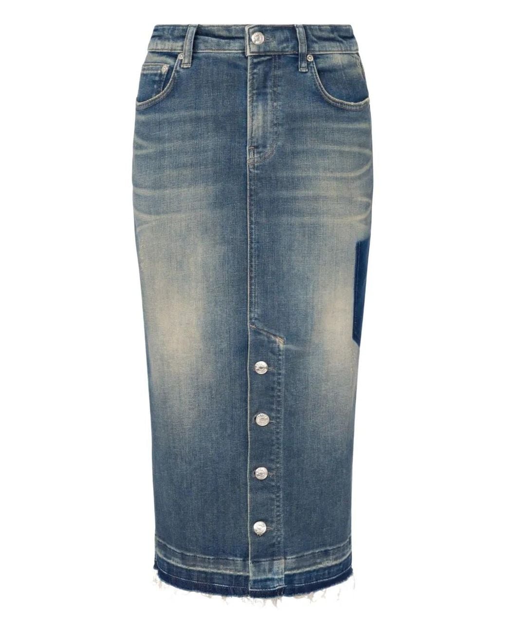 Moschino Blue Raw-Hem Midi Denim Skirt