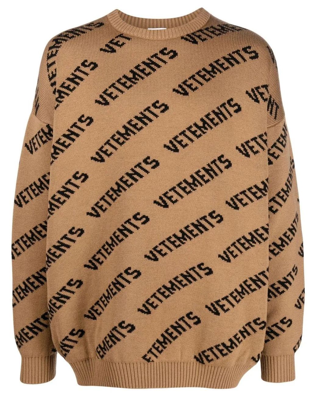 Vetements Brown Logo-Print Intarsia-Knit Jumper for men