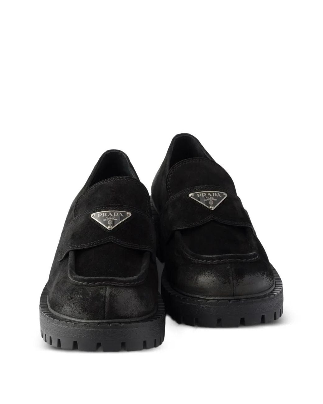 Prada Black Mocassins En Daim Vieilli for men