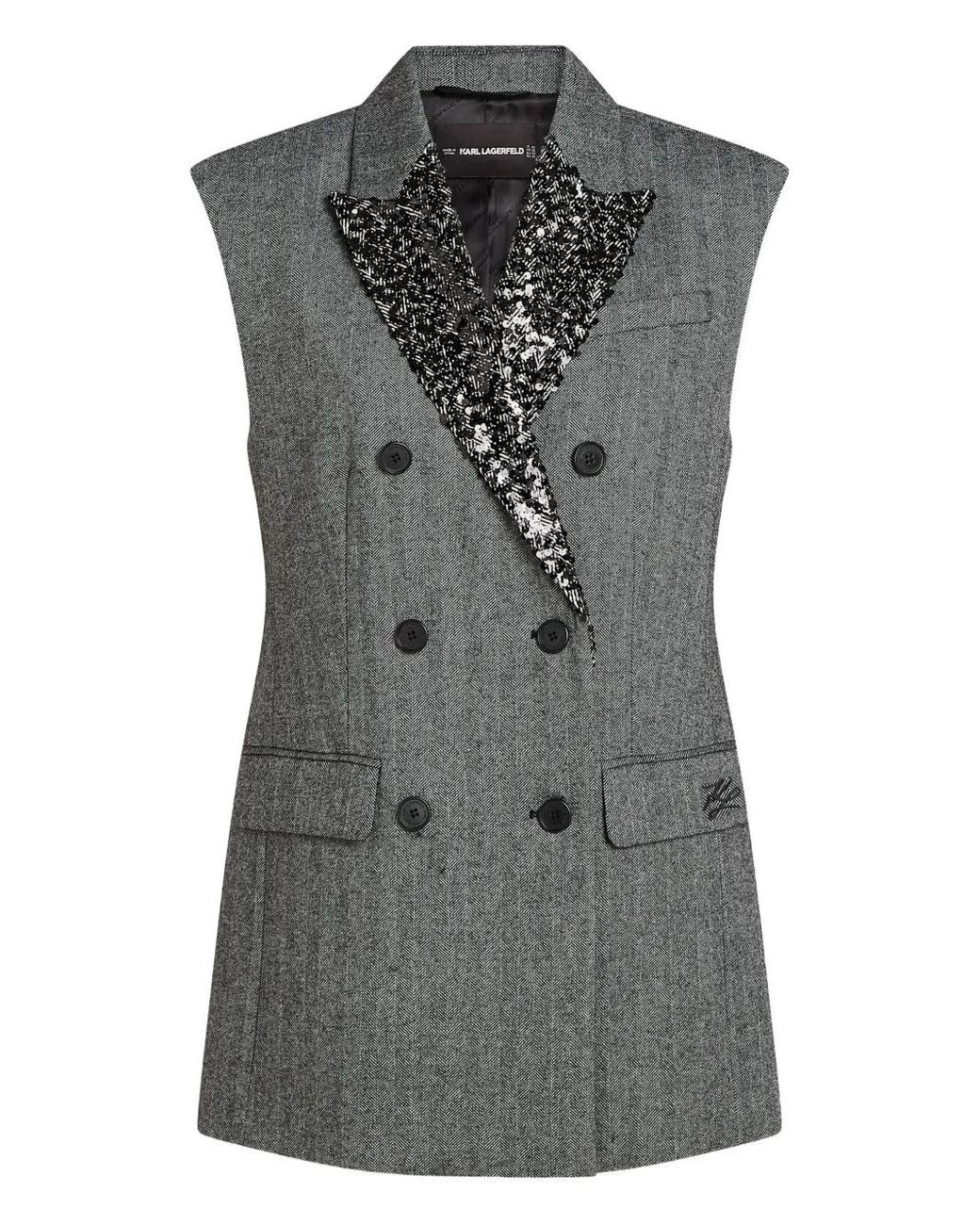 Karl Lagerfeld Black Sequin-Embellished Double-Breasted Waistcoat