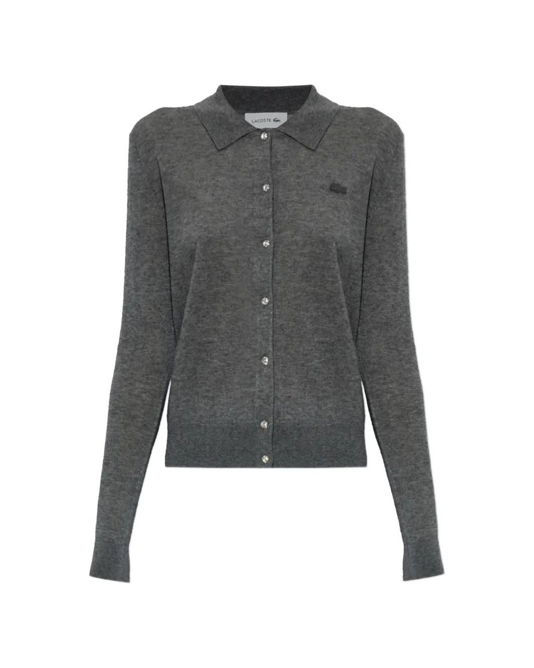 Lacoste Gray Logo-Patch Polo-Collar Cardigan