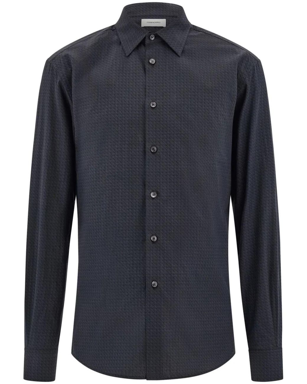 Ferragamo Blue Micro-Patterned Shirt for men