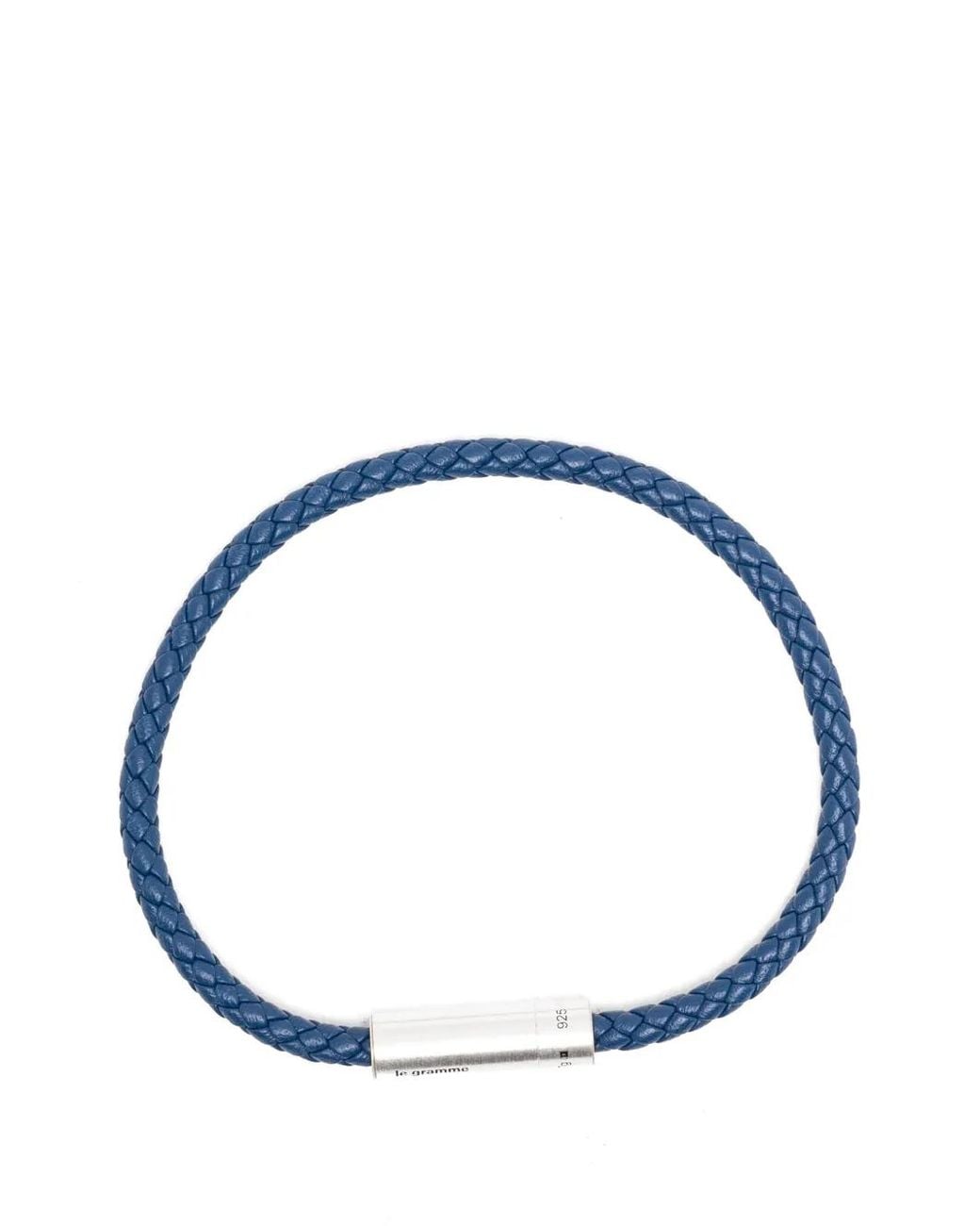 Le Gramme Blue 7G Braided Leather Bracelet for men