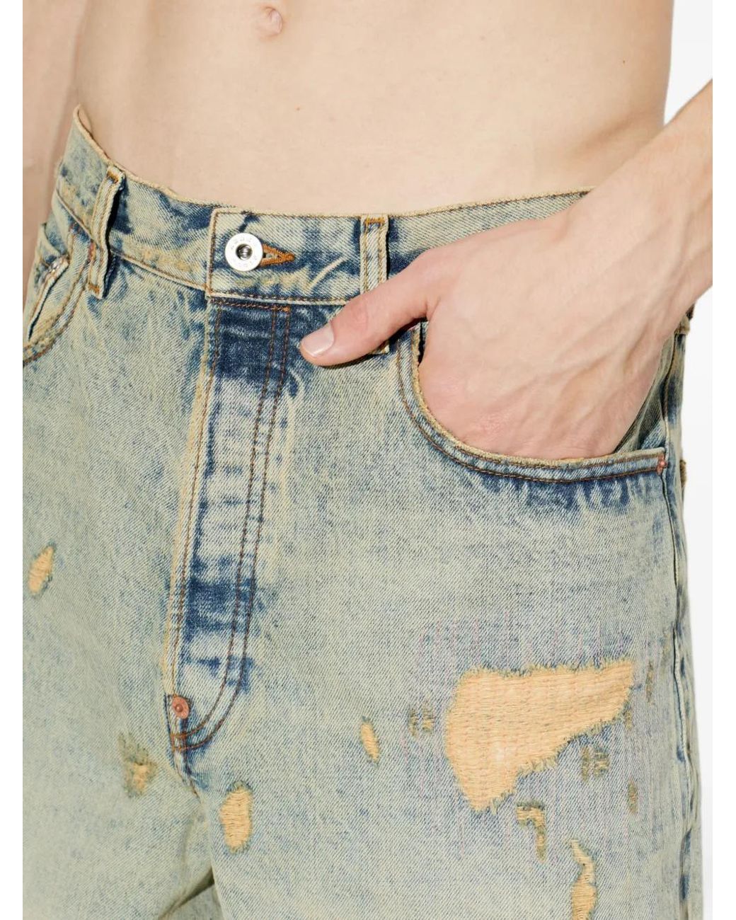 KENZO Green Distressed Bleached-Effect Jeans for men