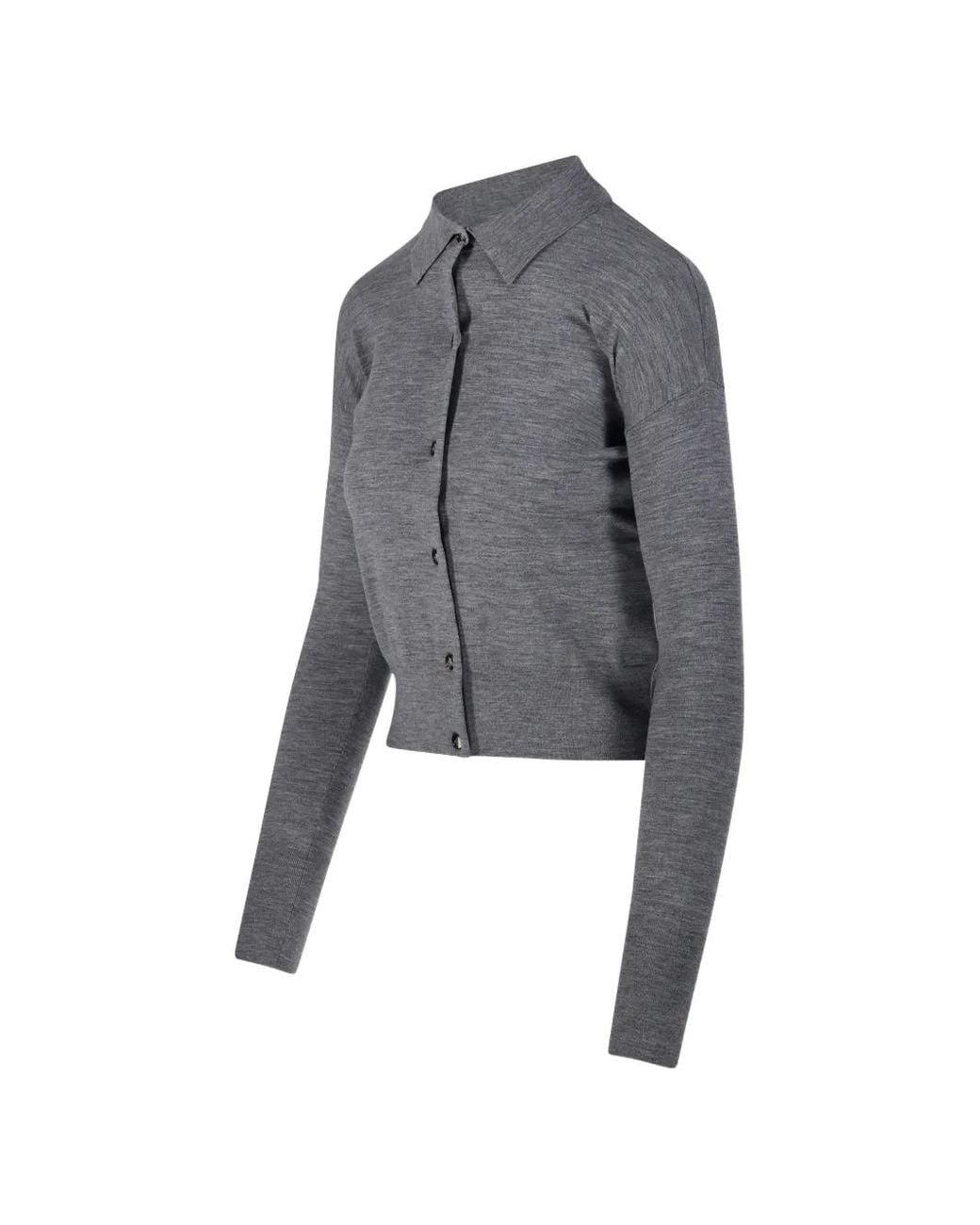 Max Mara Collared Buttoned Cardigan in Gray | Lyst
