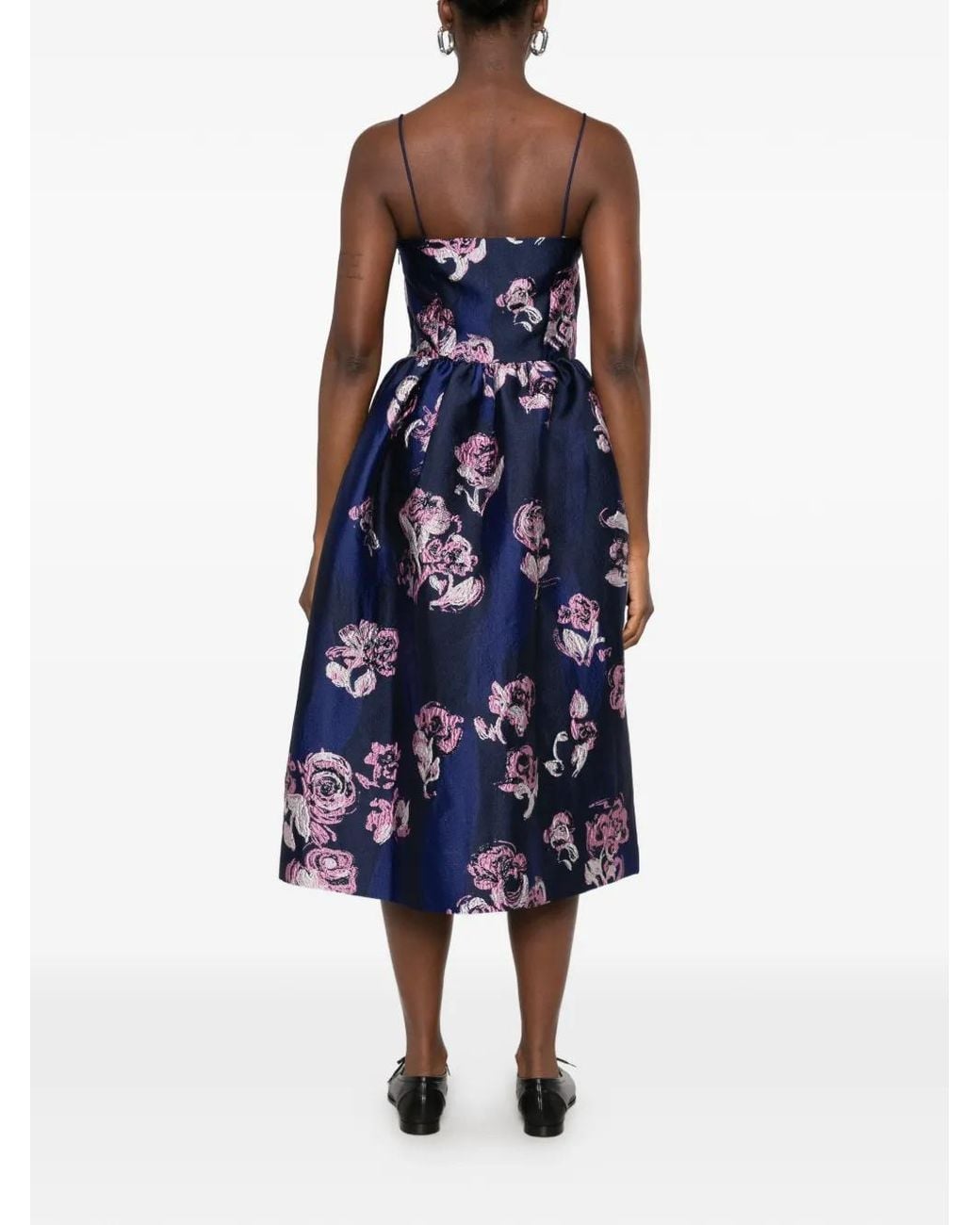 Stine Goya Blue Floral-Jacquard Flared Midi Dress
