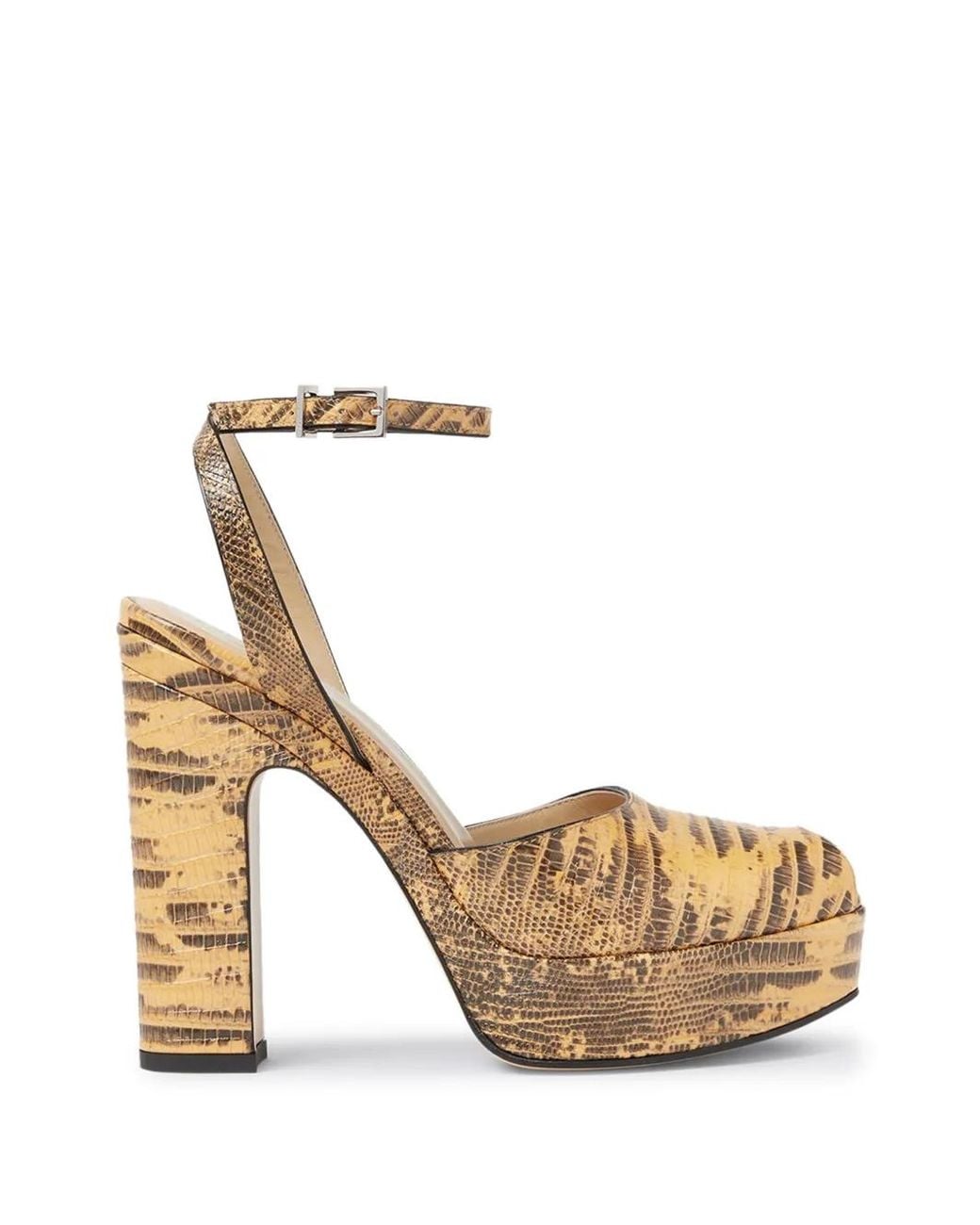 Fendi Metallic Snakeskin-Effect Platform Sandals
