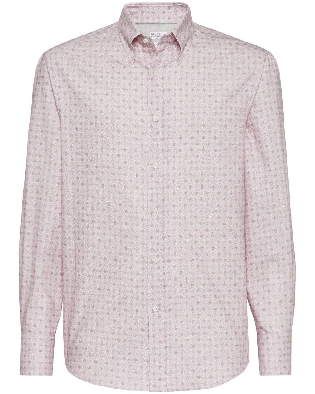 Brunello Cucinelli Pink Long-Sleeve Cotton Shirt for men