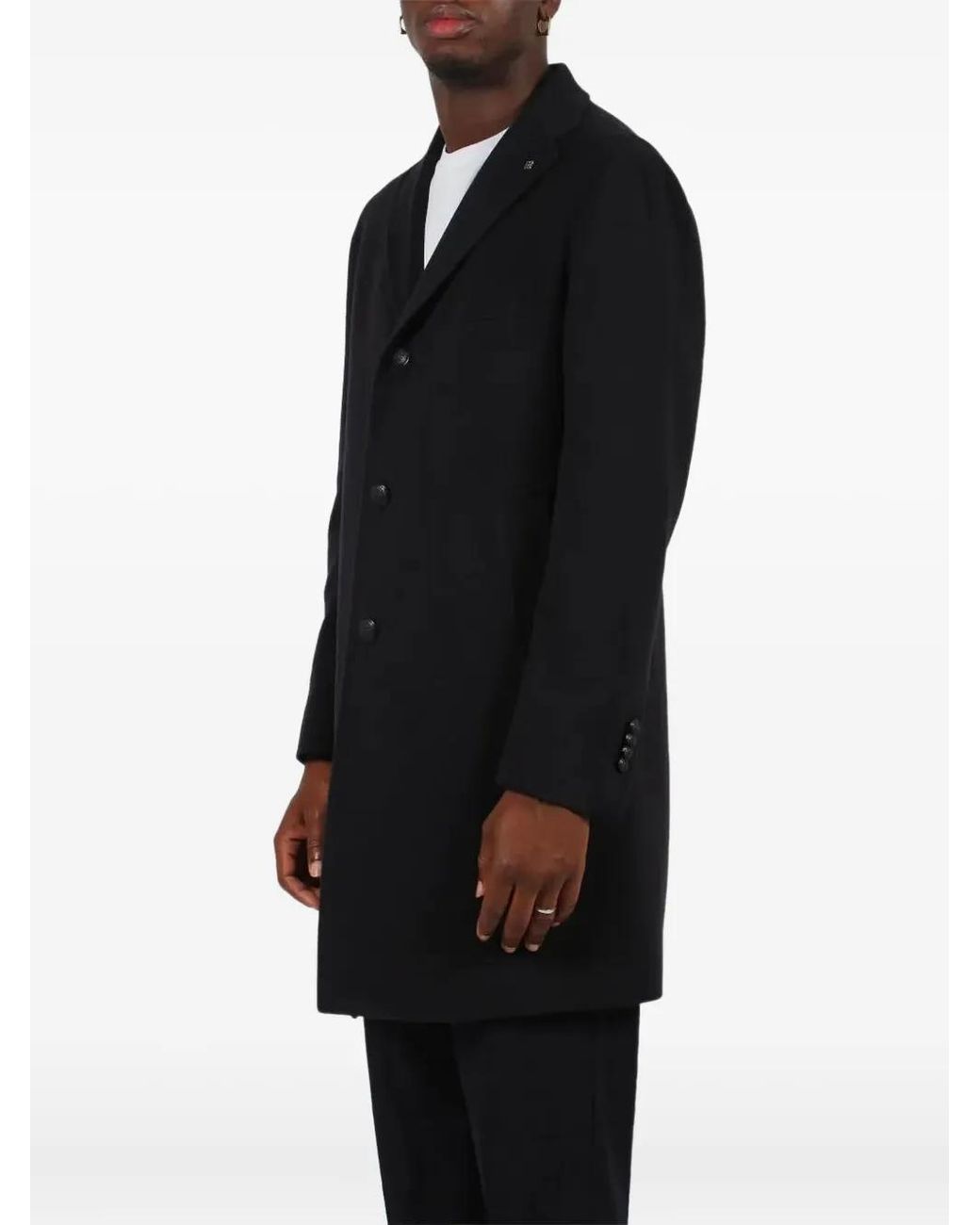Tagliatore Black Three-Button Coat for men
