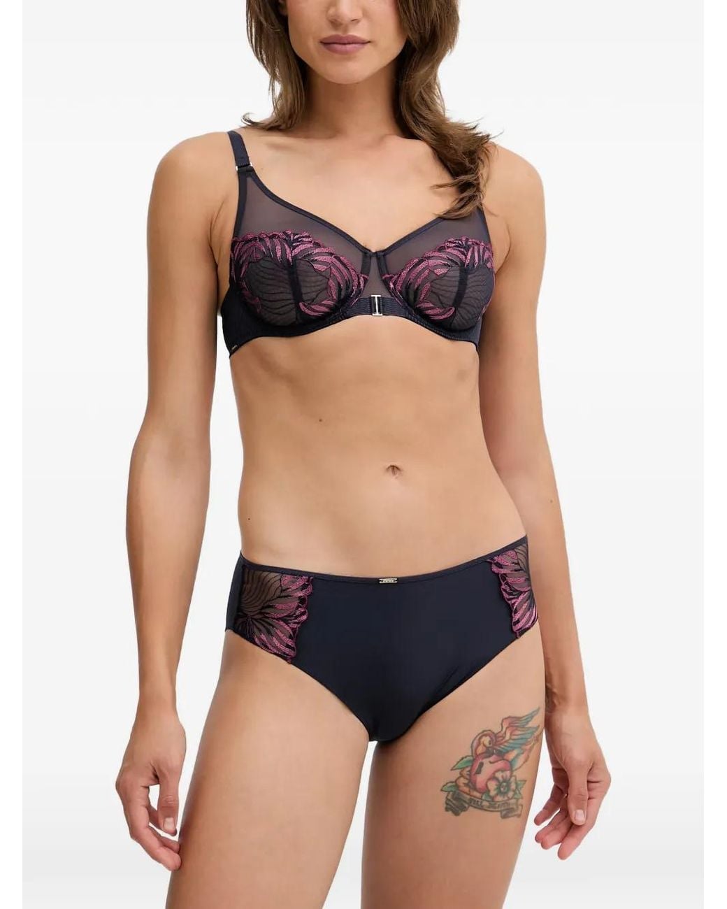 Chantelle Black Legend Embroidered Mesh-Panel Bra