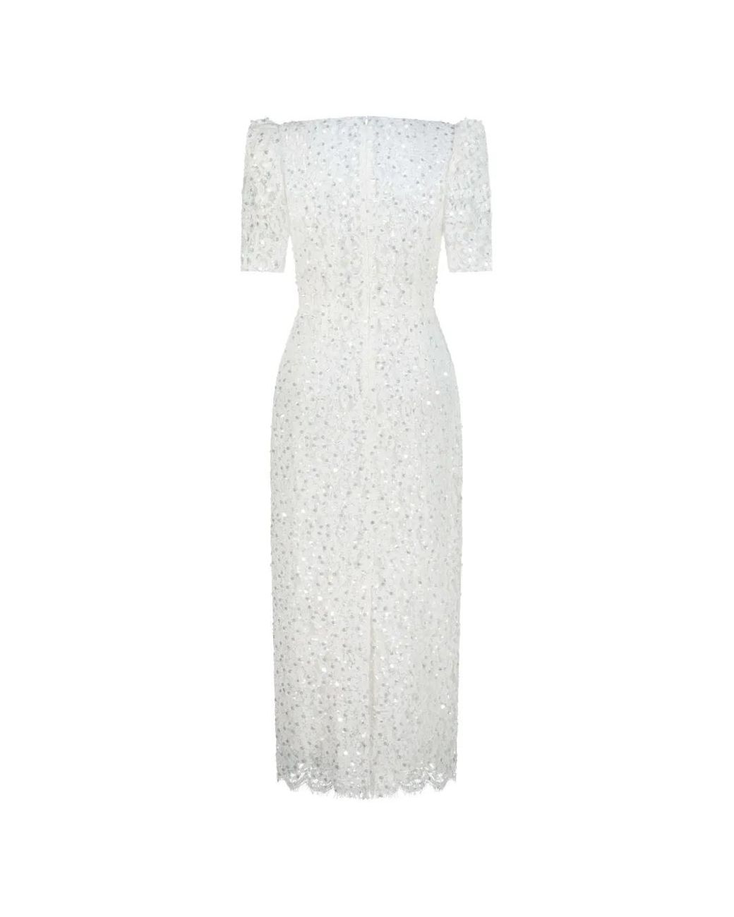 Adamaris White Sequin-Embroidered Lace Midi Dress