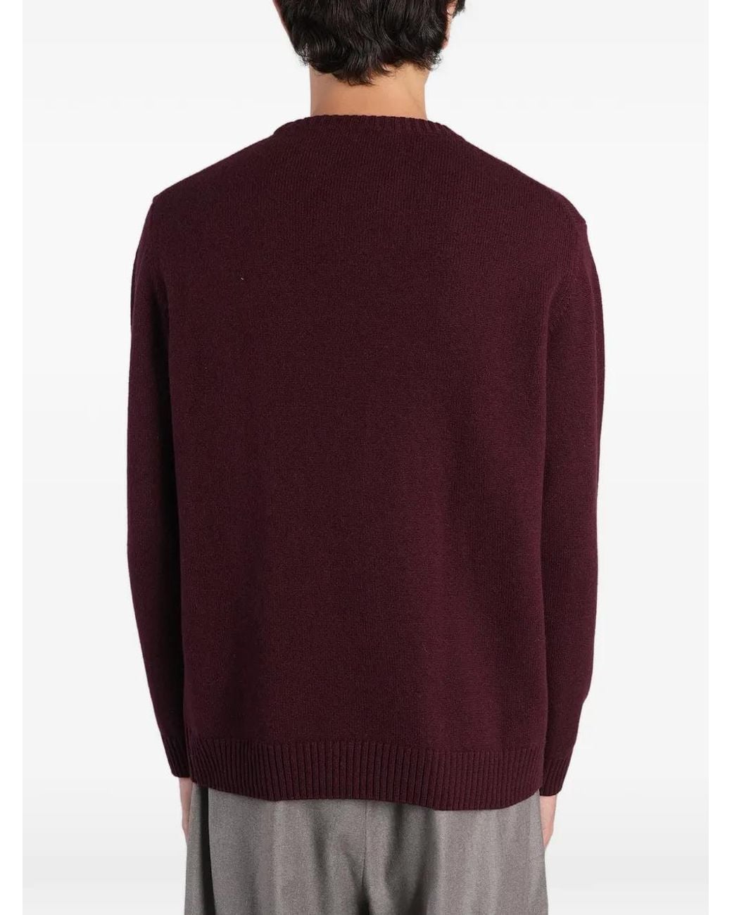 Grayed Purple Ribbed-Trim Sweater for men
