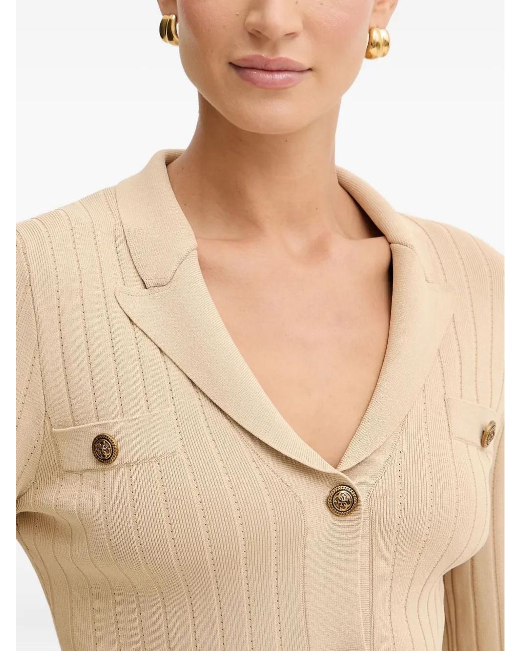Guess Natural Button Ribbed Cardigan