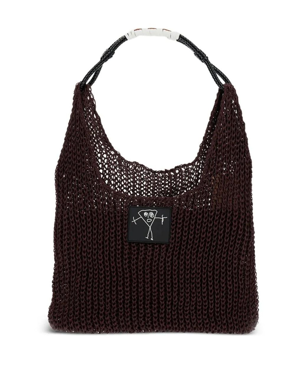 Plan C Black Braided-Handle Mesh Shoulder Bag