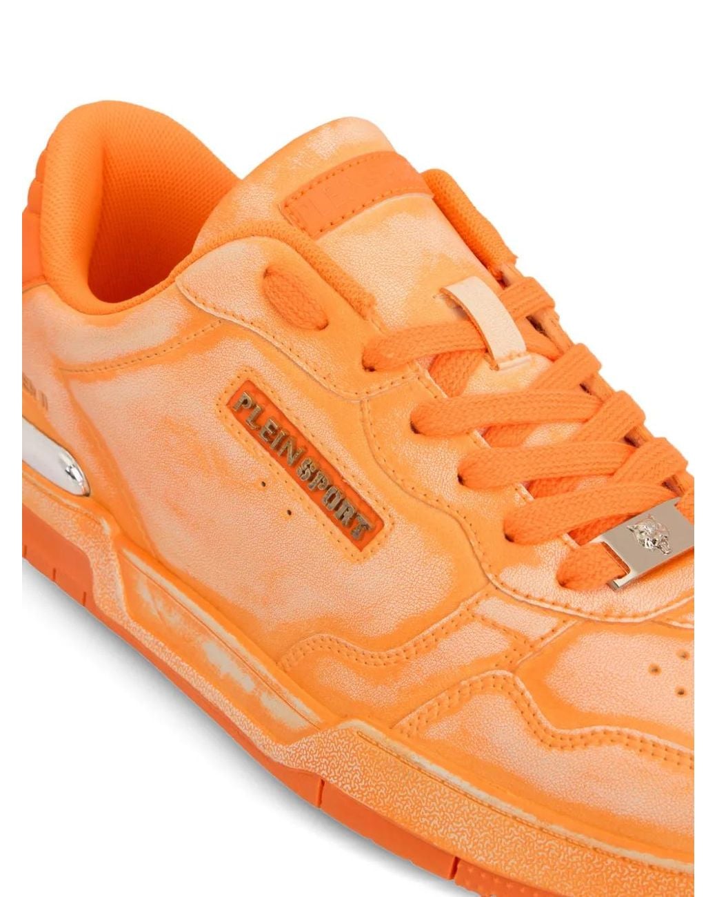 Philipp Plein Orange Sprayed Leather Sneakers