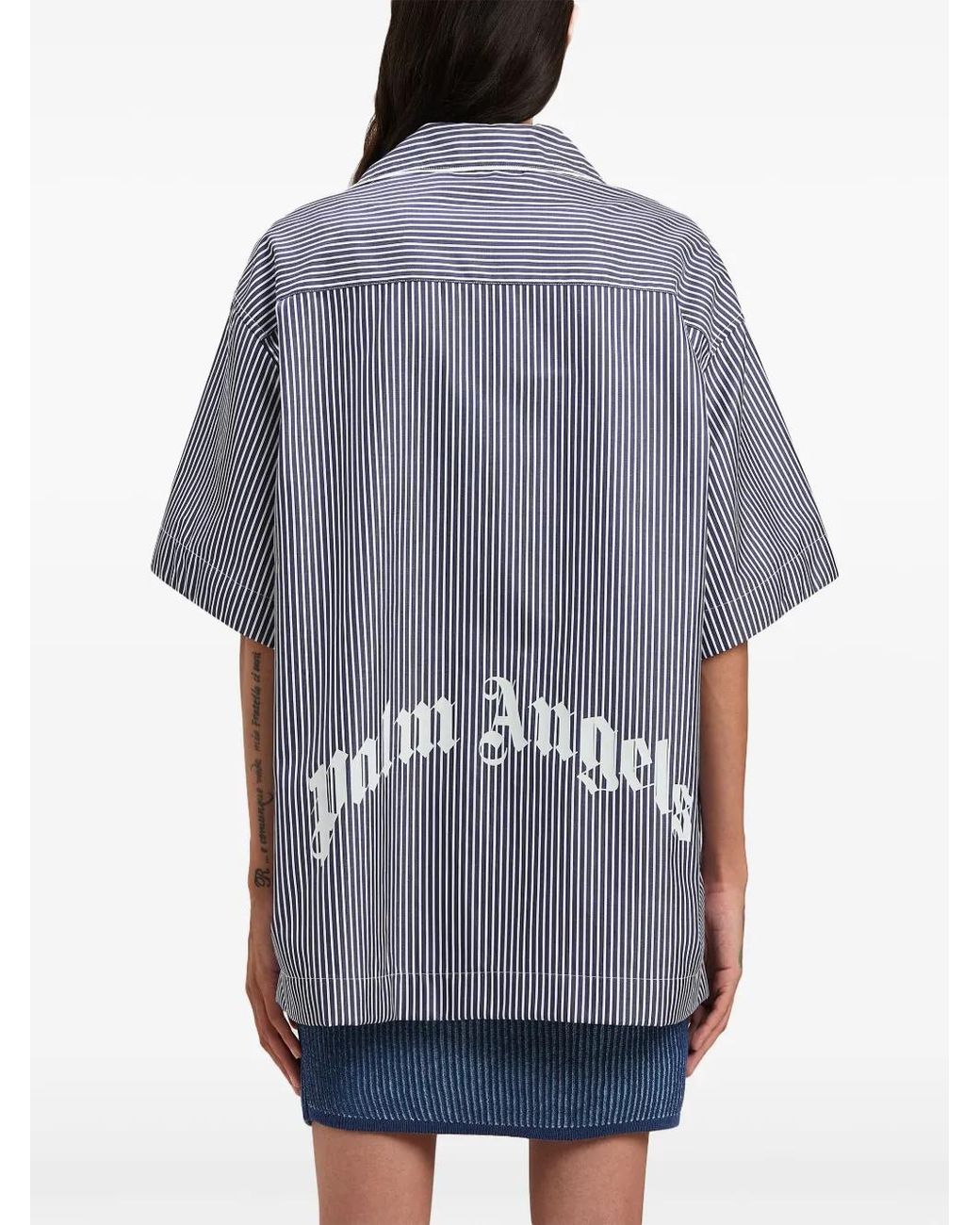 Palm Angels Purple Curved Logo-Print Striped Shirt