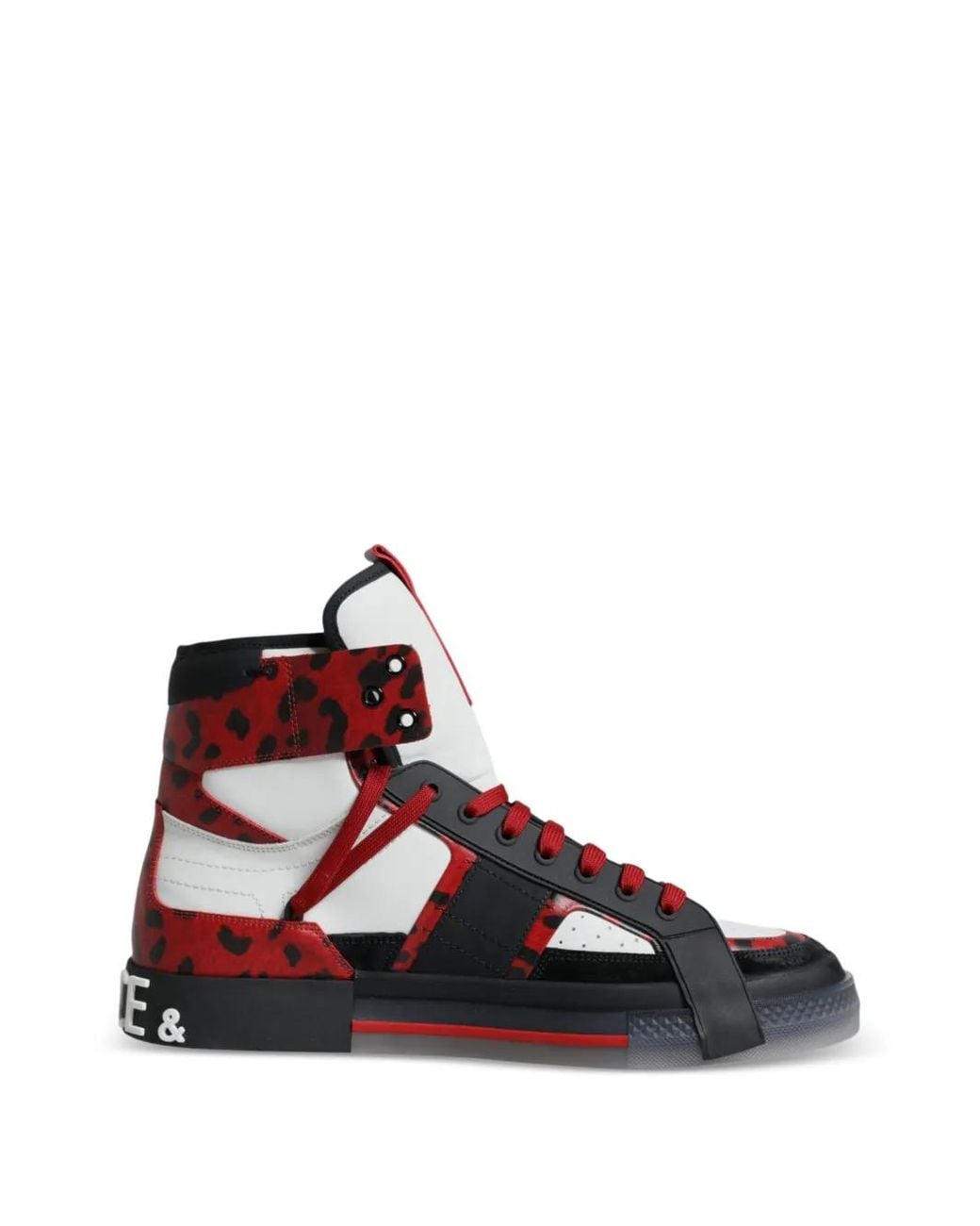 Dolce & Gabbana Red Portofino Leopard-Print Calf-Hair Sneakers for men