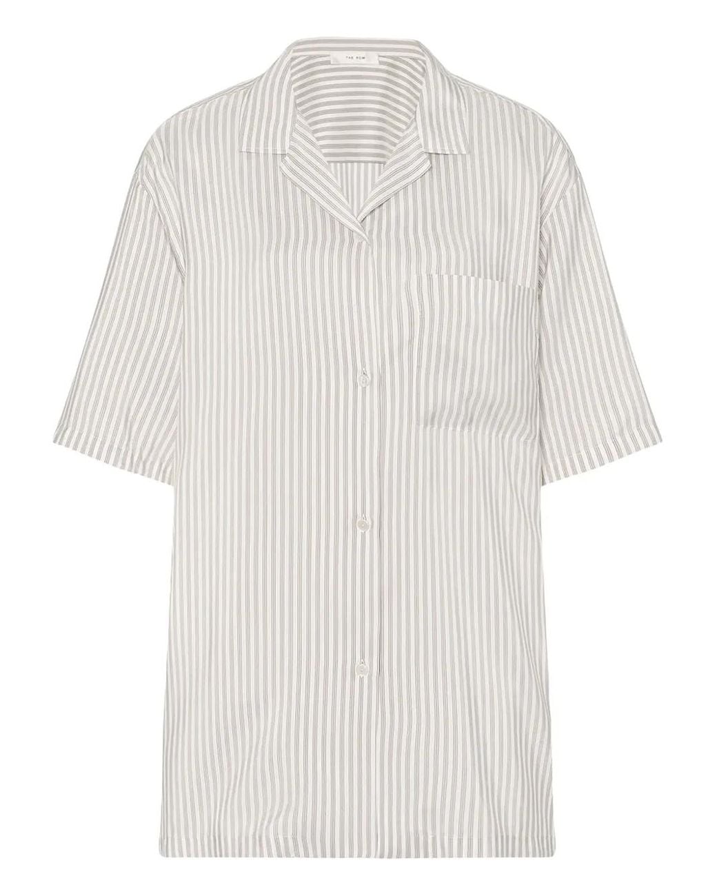The Row White Striped Short-Sleeve Shirt