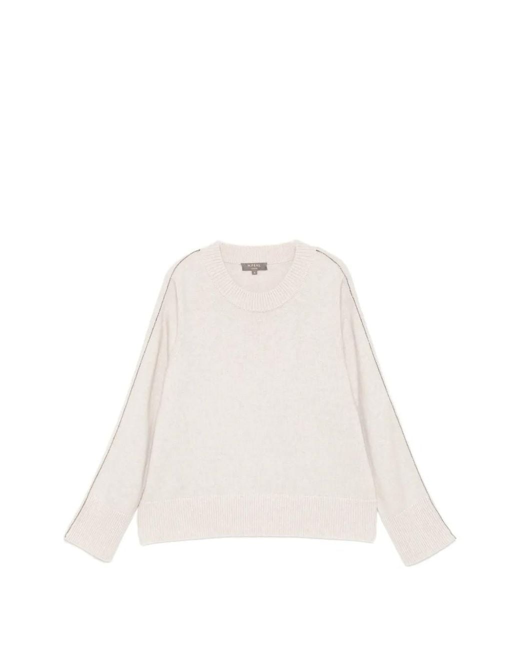 N.Peal Cashmere White Pull À Col Rond Et Bord Métallisé