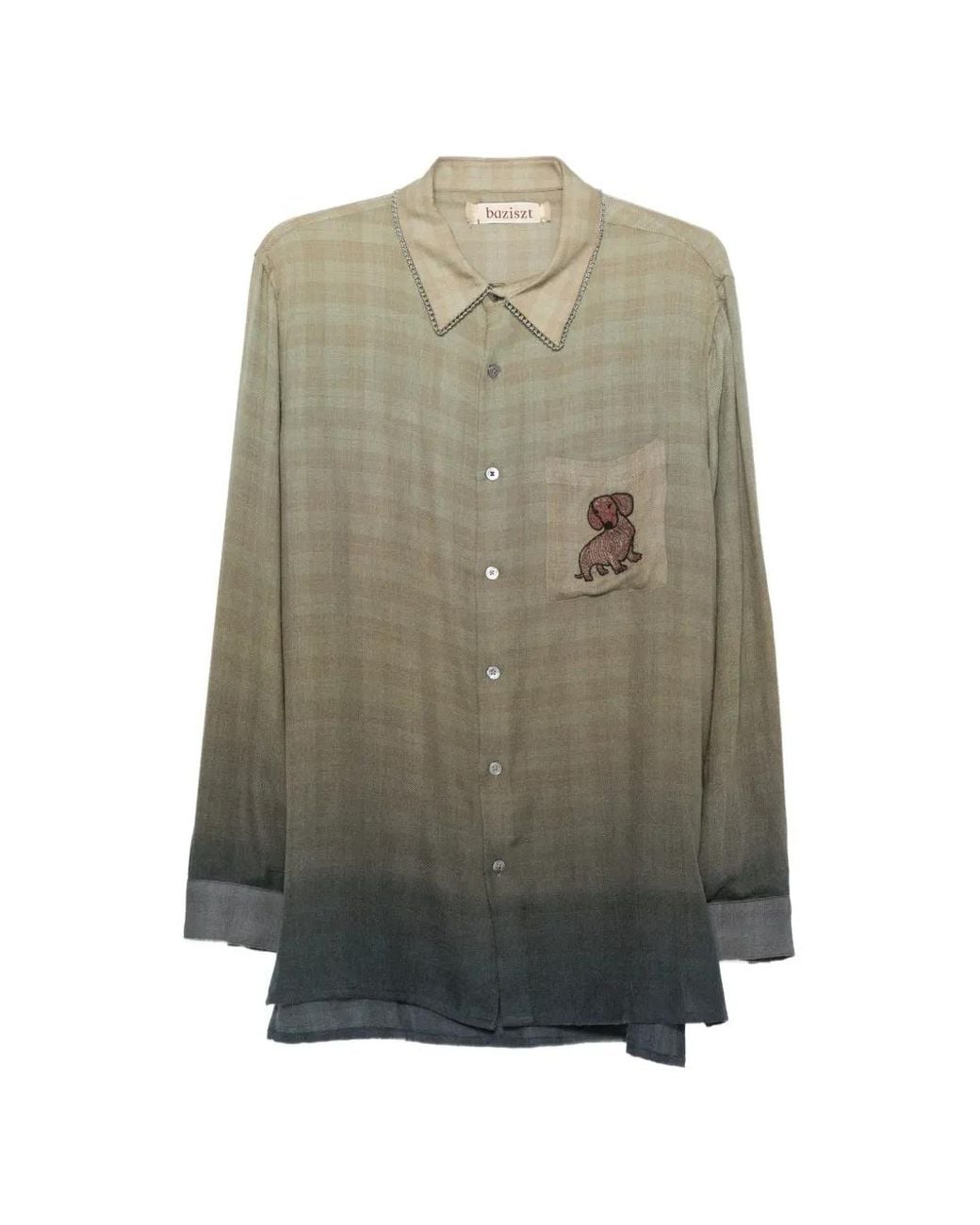 BAZISZT Green Checked Embroidered-Patch Shirt for men