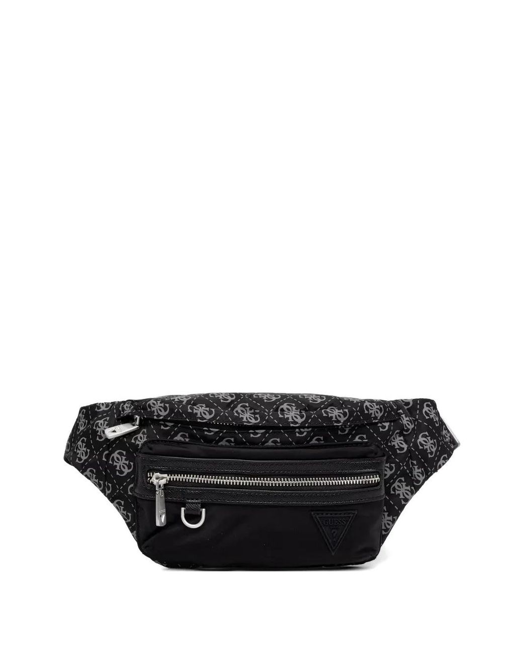 Guess Black Monogram-Print Logo-Patch Belt Bag for men