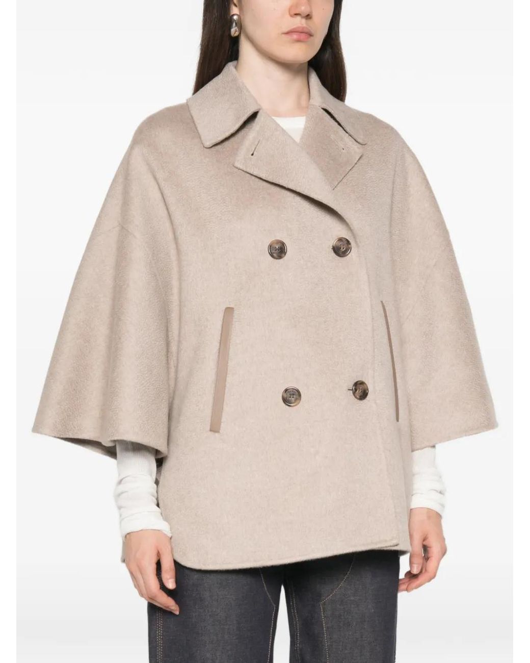 Max Mara Natural Aospite Double-Breasted Cape-Style Jacket