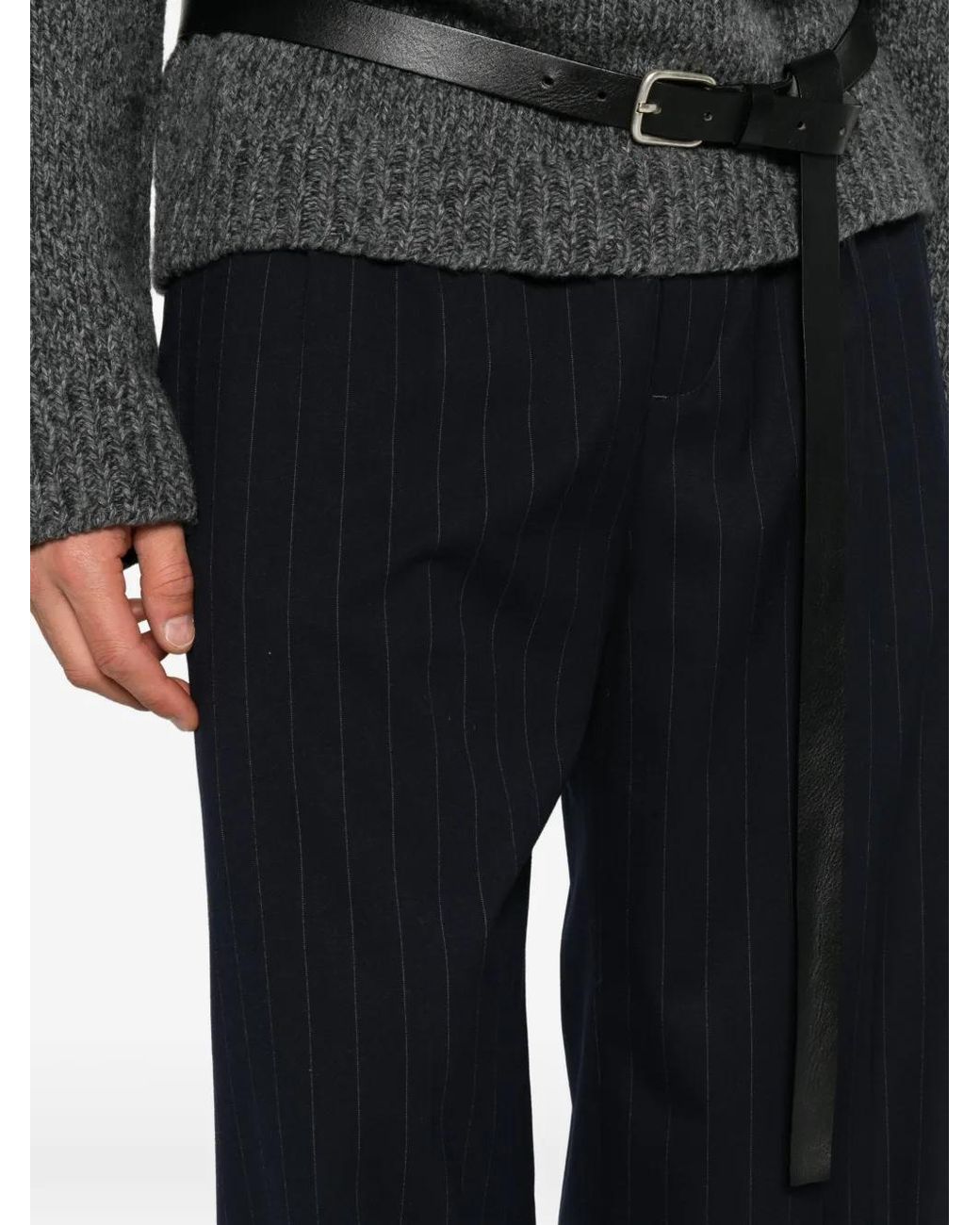 THESTROY Blue Pinstripe Wide-Leg Trousers for men