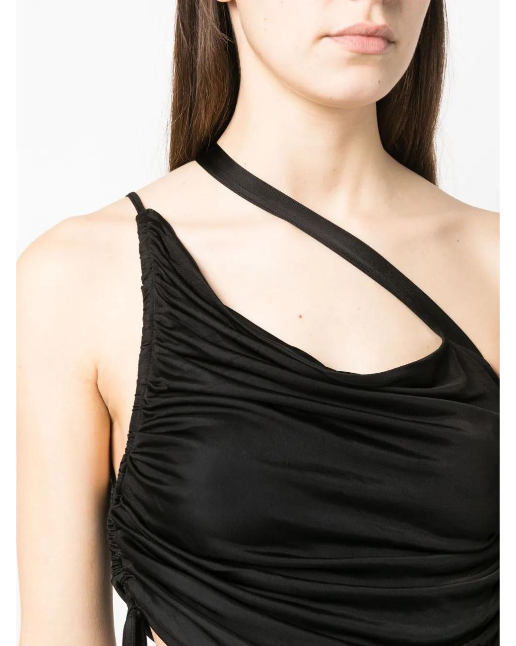 ANDREADAMO Black One-Shoulder Draped Top