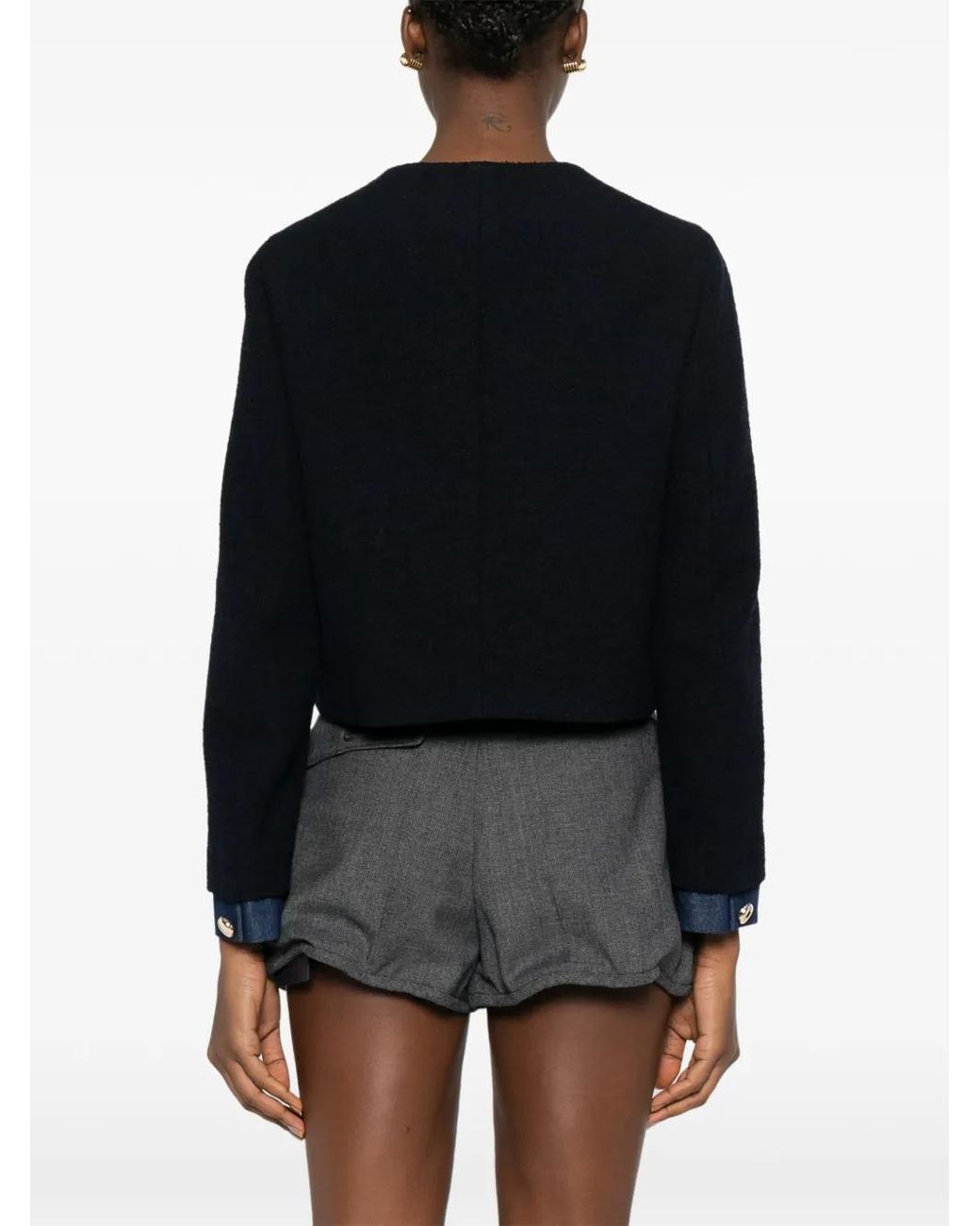 Maje Black Tweed Jacket With Denim Trim