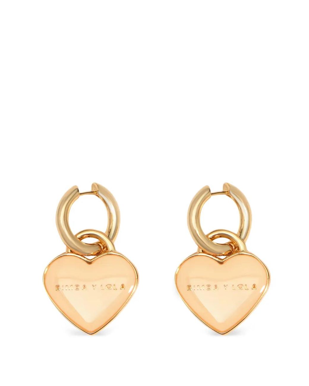 Bimba Y Lola Metallic Heart-Shaped Hoop Earrings With Logo, Ivory Enamel