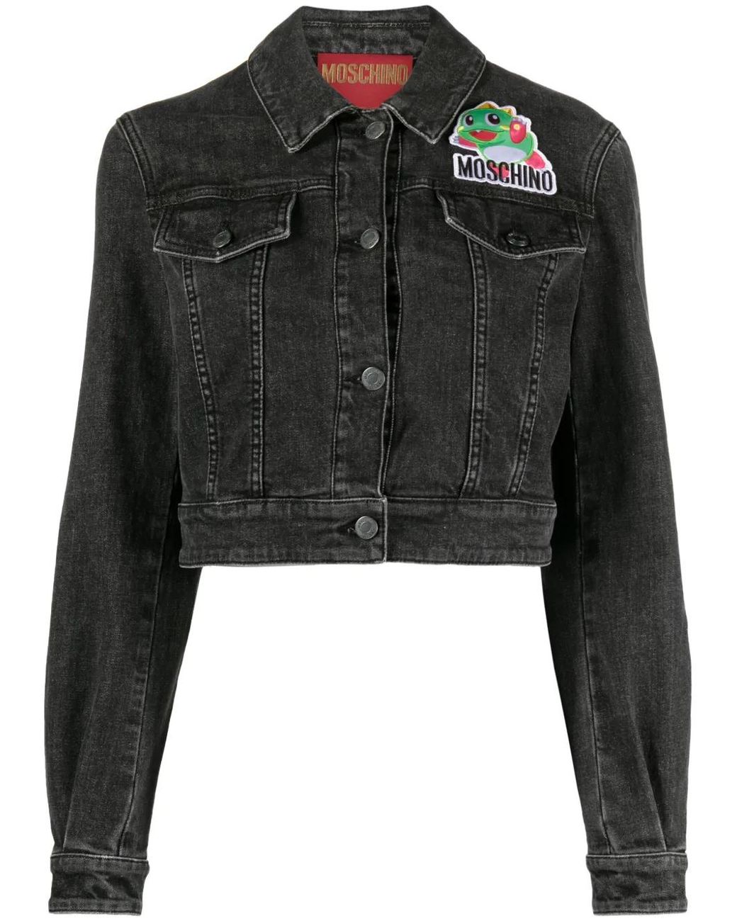 Moschino Black Cartoon-Appliqué Cropped Denim Jacket