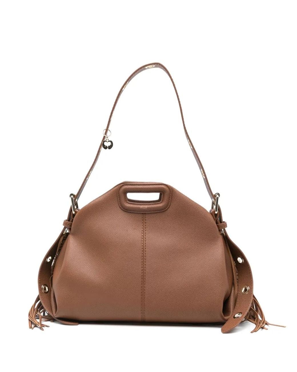 Bolso Shopper De Piel Con Flecos Maje de color Brown