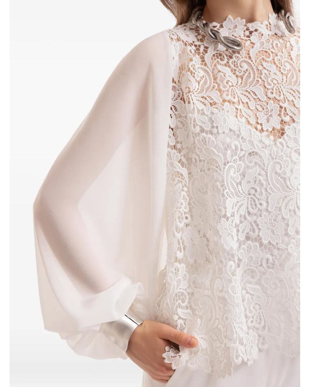 Gemy Maalouf Natural Guipure Long-Sleeve Top