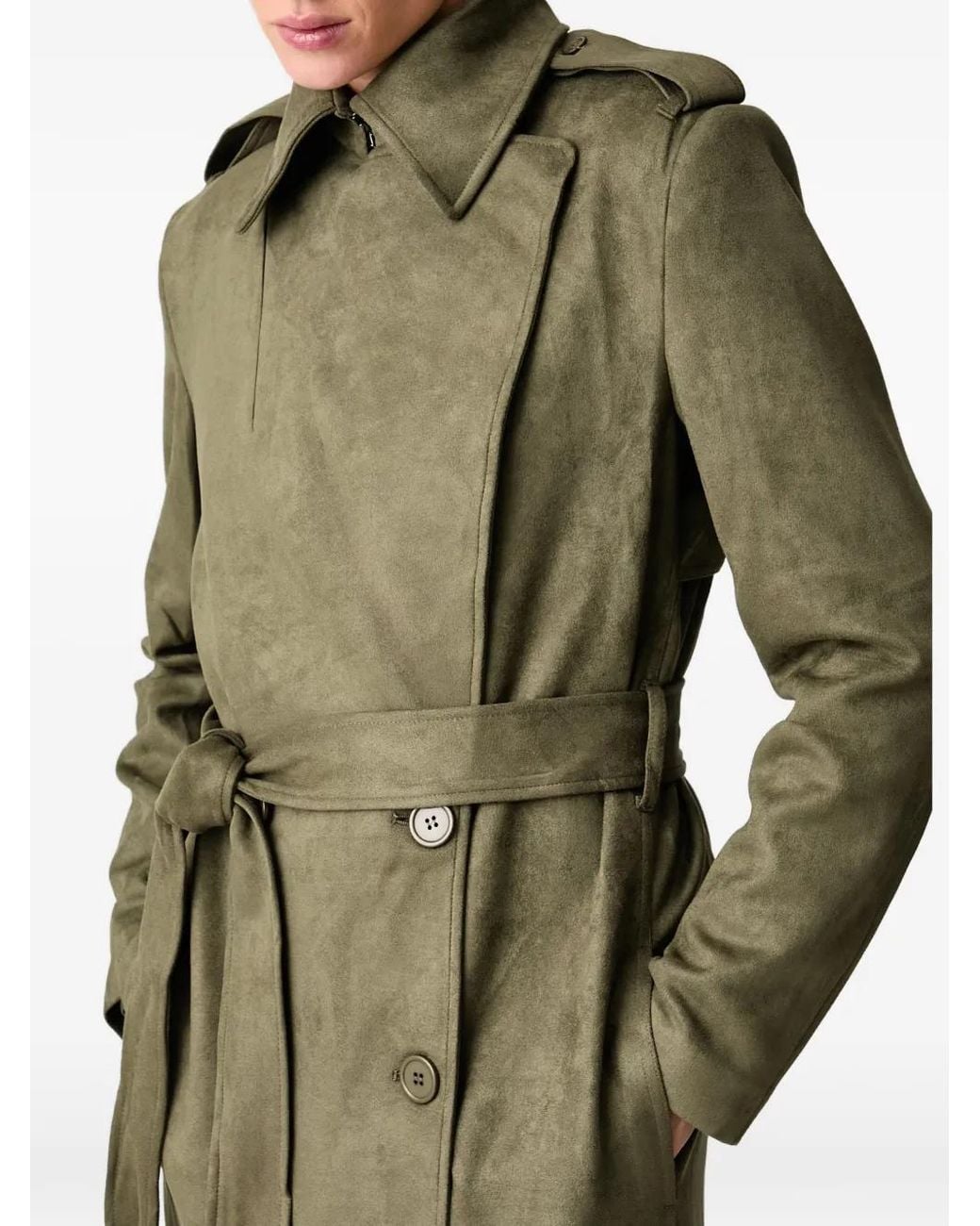 Bardot Green Faux-Suede Double-Breasted Belted Trench Coat