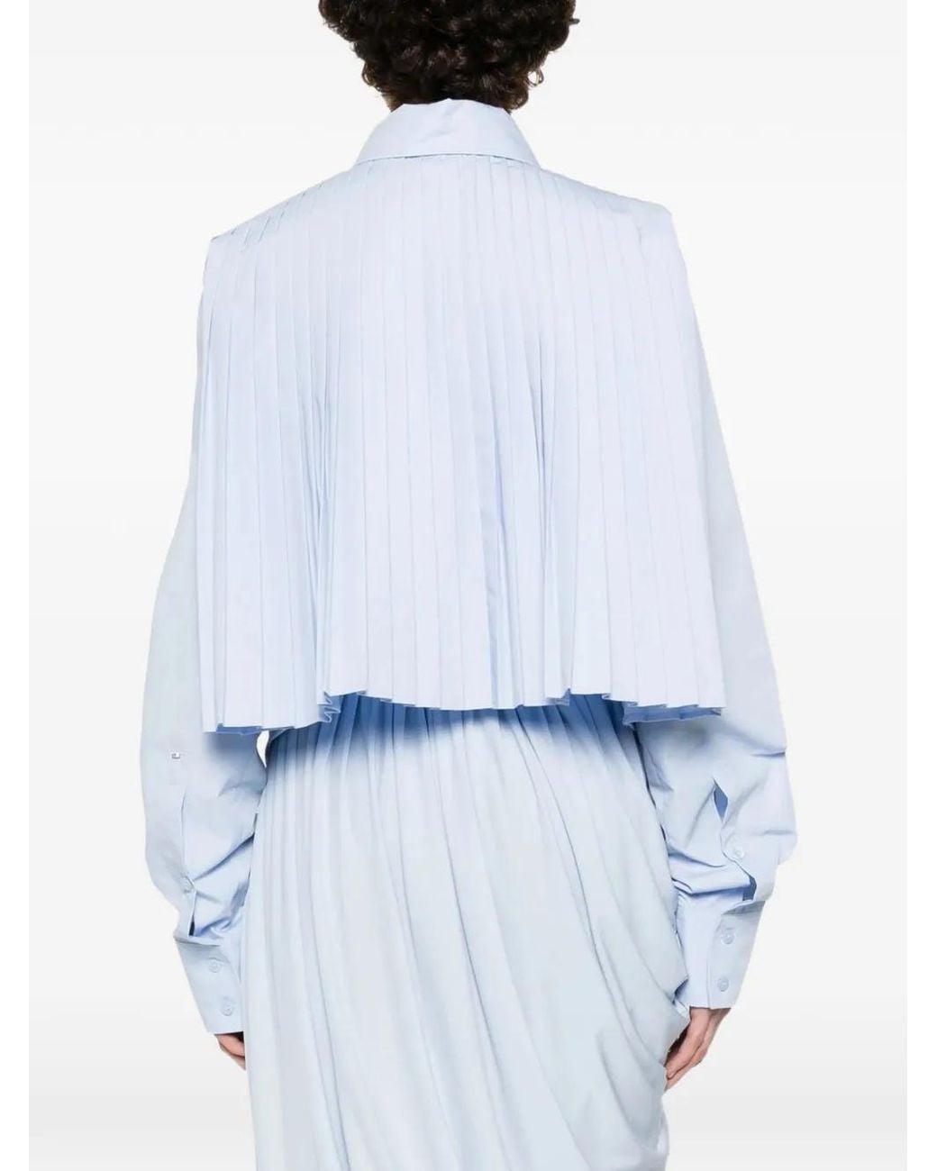 Sportmax Blue Cotton Cropped Shirt With Pleated Back