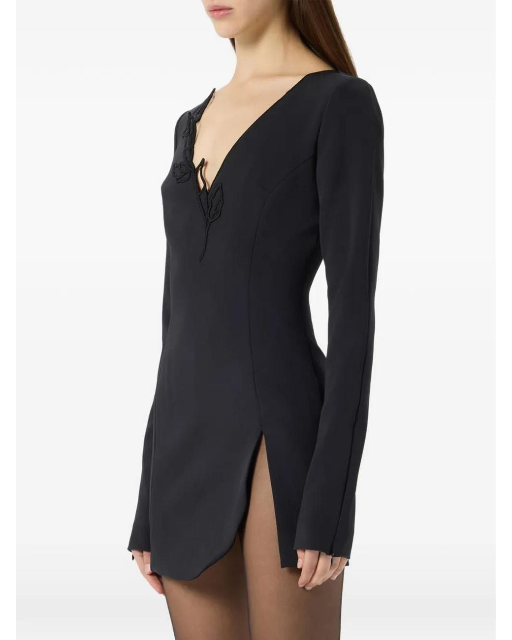 Blumarine Black Long-Sleeved Embroidered Mini Dress