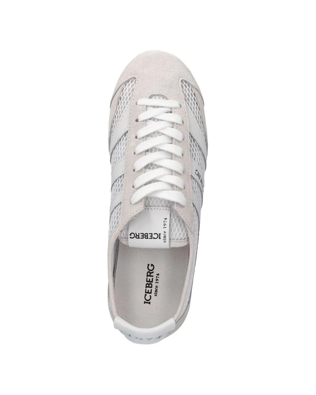 Iceberg White Snoot Mesh-Panelled Suede Sneakers