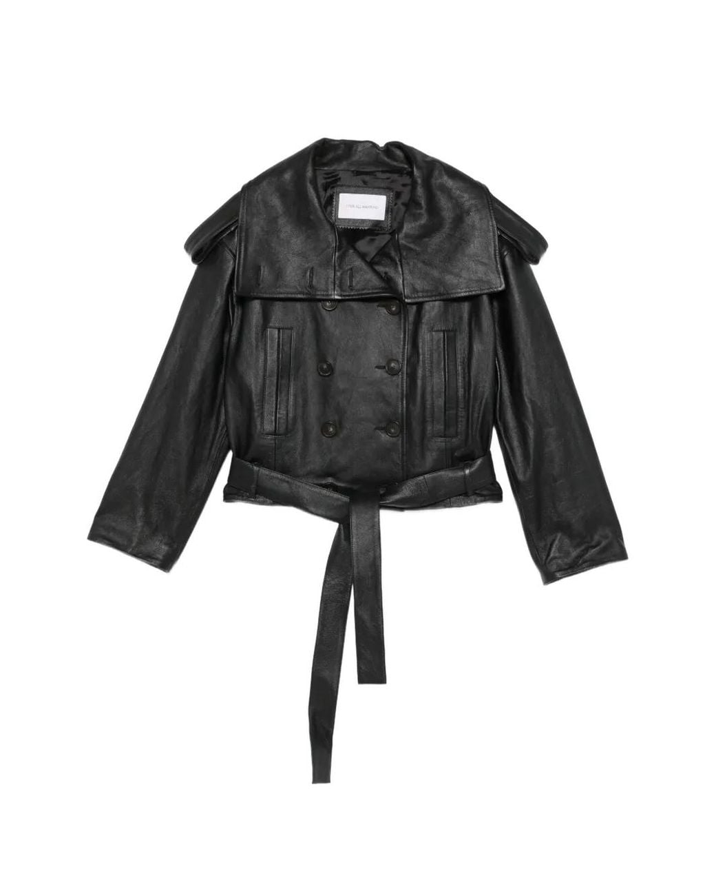 7 For All Mankind Black Double-Breasted Leather Jacket