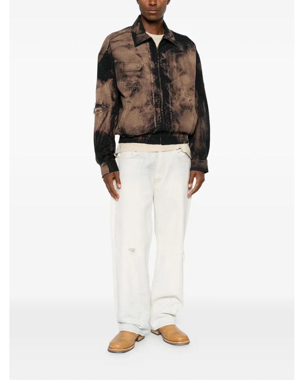 Feng Chen Wang Brown Tie-Dye Distressed Jacket for men