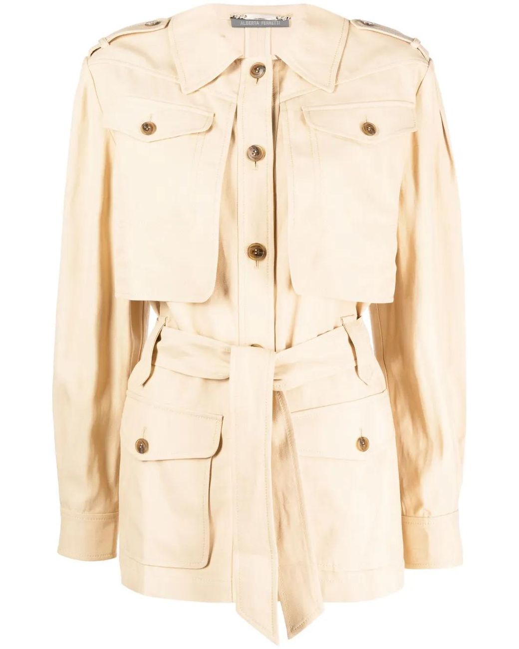 Alberta Ferretti Natural Flap-Pocket Belted Jacket
