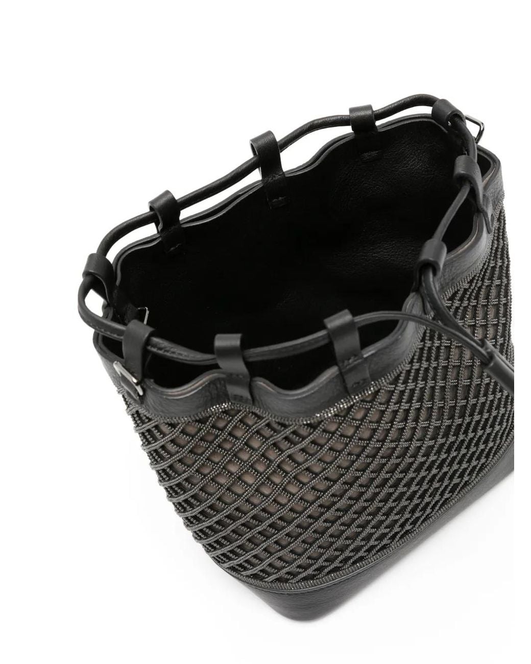 Brunello Cucinelli Black Monili Chain-Embellished Bucket Bag