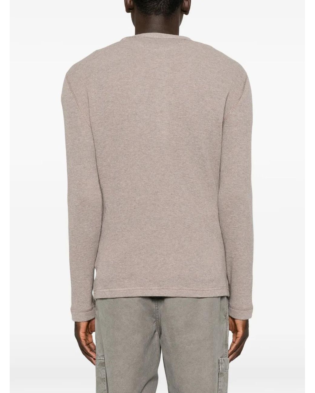Brunello Cucinelli Gray Henley-Neck Waffle-Knit Sweater for men