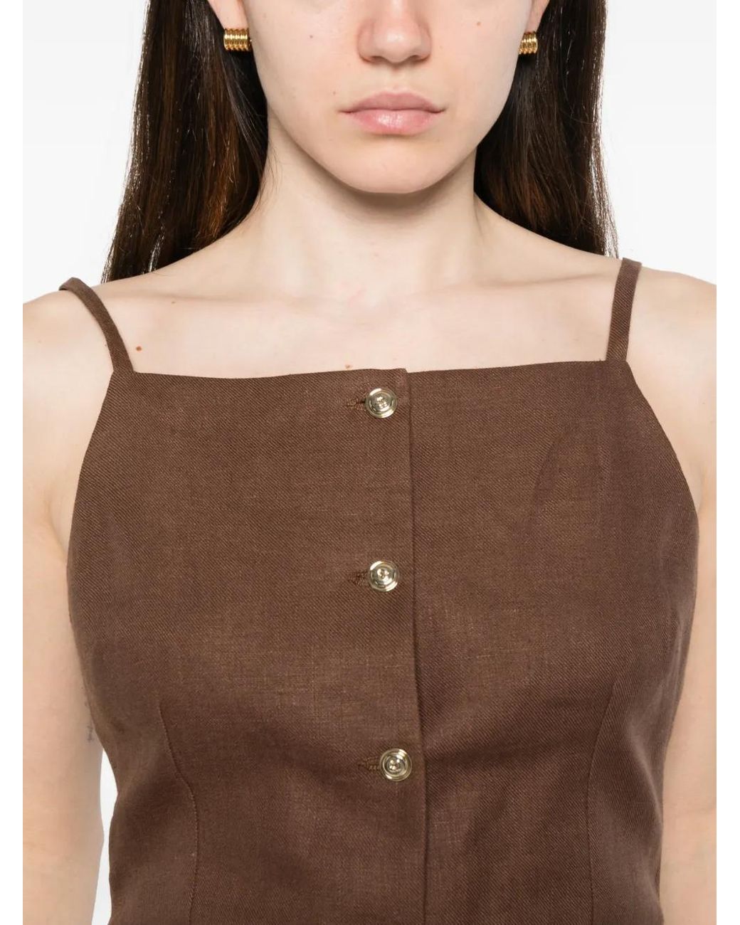 Maje Brown Linen Blend Top