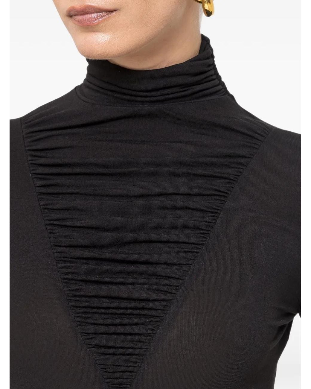 Nissa Black Lyocell Wool-Blend Turtleneck Top