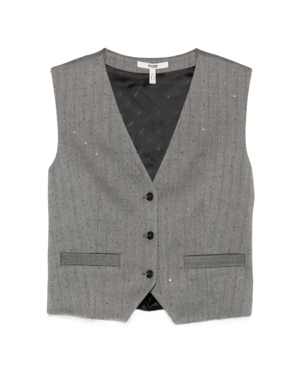 Maje Gray Tailored Rhinestone Waistcoat